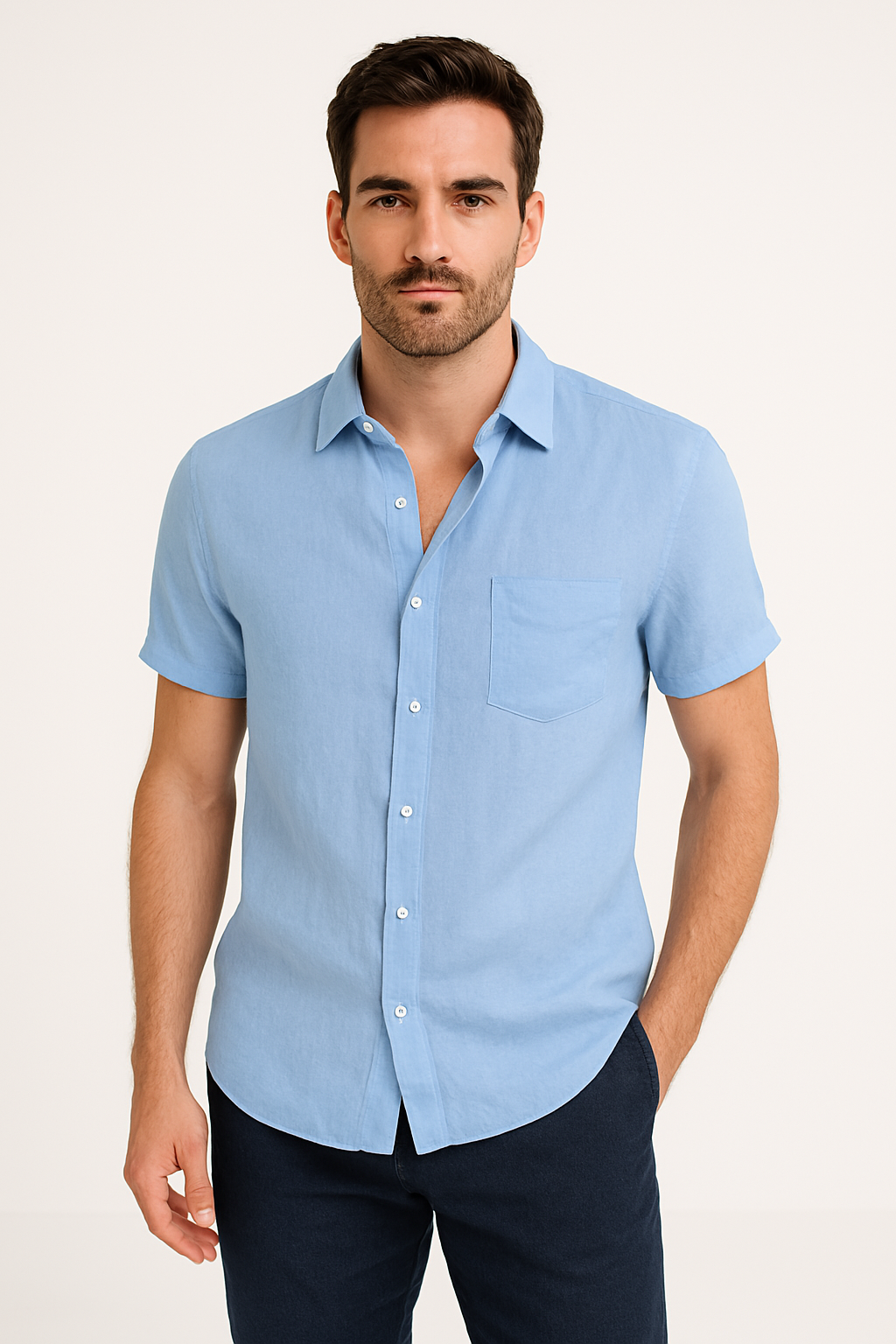 Men’s Casual Shirt – Relaxed Fit – Short Sleeve – Button Down Collar