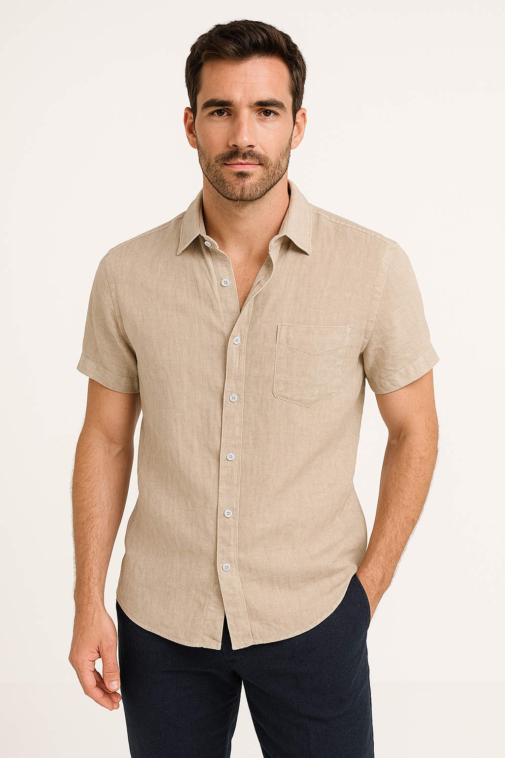 Men’s Casual Shirt – Relaxed Fit – Short Sleeve – Button Down Collar