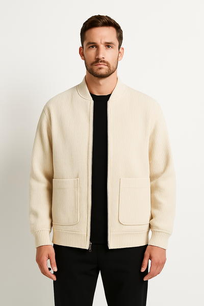 Men’s Corduroy Jacket – Relaxed Fit – V-Neck Zip Front – Ribbed Casual Outerwear