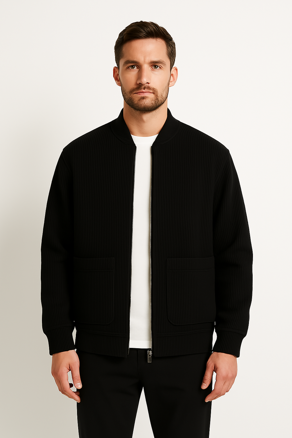 Men’s Corduroy Jacket – Relaxed Fit – V-Neck Zip Front – Ribbed Casual Outerwear