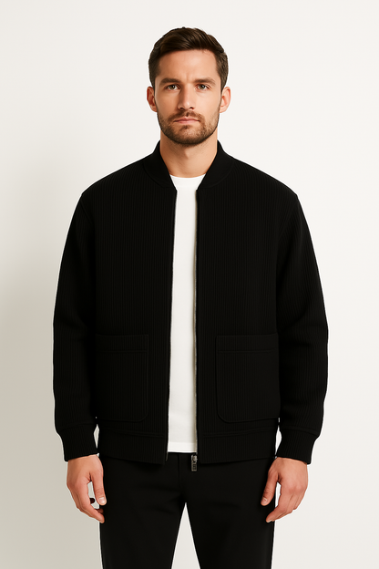 Men’s Corduroy Jacket – Relaxed Fit – V-Neck Zip Front – Ribbed Casual Outerwear
