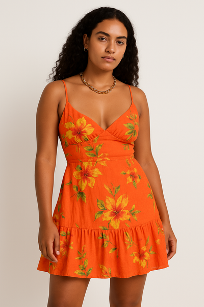 Women’s Sundress – Lightweight – Smocked Waist – Floral Print – Ruffle Hem