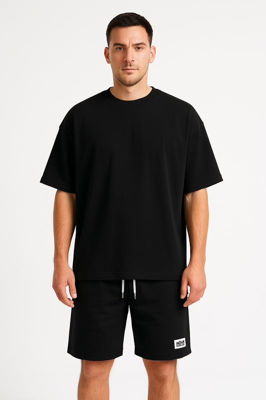 Men’s Athletic Set – Relaxed Fit – Short Sleeve Top & Drawstring Shorts – Breathable Cotton