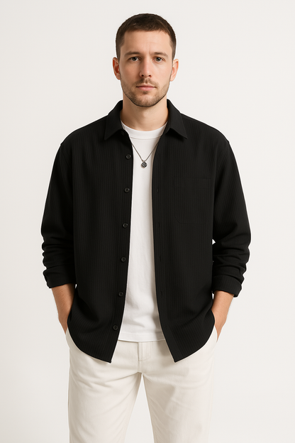 Men’s Shirt – Waffle Knit – Oversized Fit – Long Sleeve – Button-Up Casual Wear