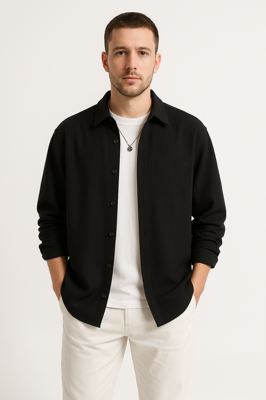 Men’s Shirt – Waffle Knit – Oversized Fit – Long Sleeve – Button-Up Casual Wear