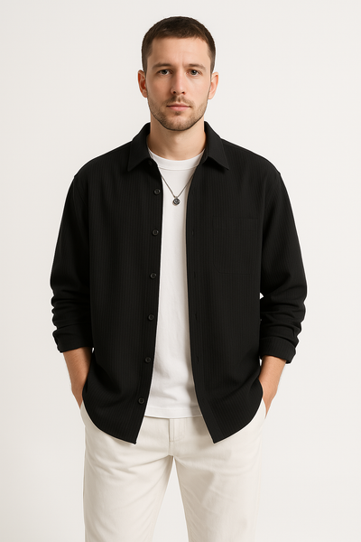 Men’s Shirt – Waffle Knit – Oversized Fit – Long Sleeve – Button-Up Casual Wear