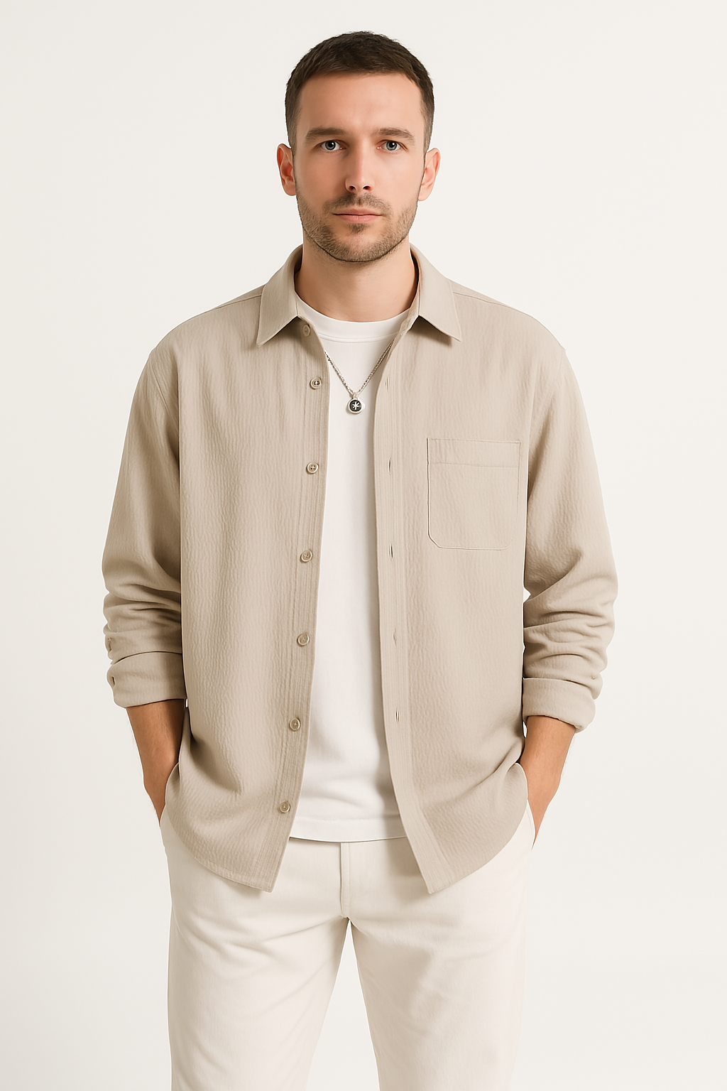 Men’s Shirt – Waffle Knit – Oversized Fit – Long Sleeve – Button-Up Casual Wear