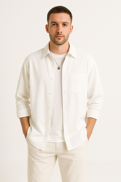 Men’s Shirt – Waffle Knit – Oversized Fit – Long Sleeve – Button-Up Casual Wear