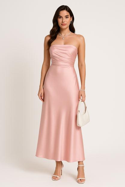 Women’s Evening Gown – Strapless Slim Fit – Satin Finish – Full Length Formal Dress