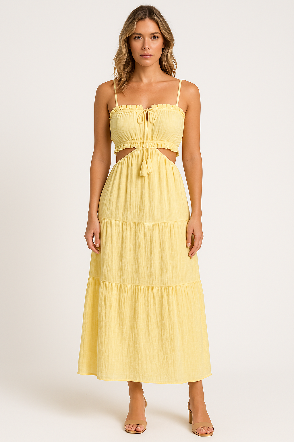 Women’s Sundress – Maxi Fit – Cotton-Linen – Spaghetti Straps – Boho Tiered Design