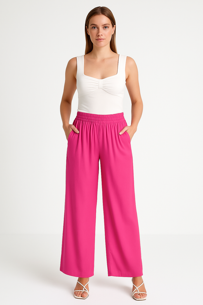 Women’s Wide-Leg Pants – Lightweight Breathable Fabric – Elastic Waist – Full Length