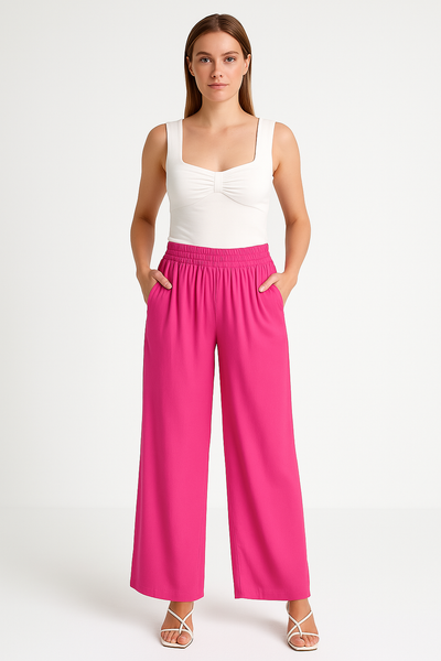 Women’s Wide-Leg Pants – Lightweight Breathable Fabric – Elastic Waist – Full Length