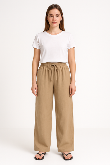 Women’s Wide-Leg Trousers – Relaxed Fit – Soft Cotton – Elastic Waist – Drawstring