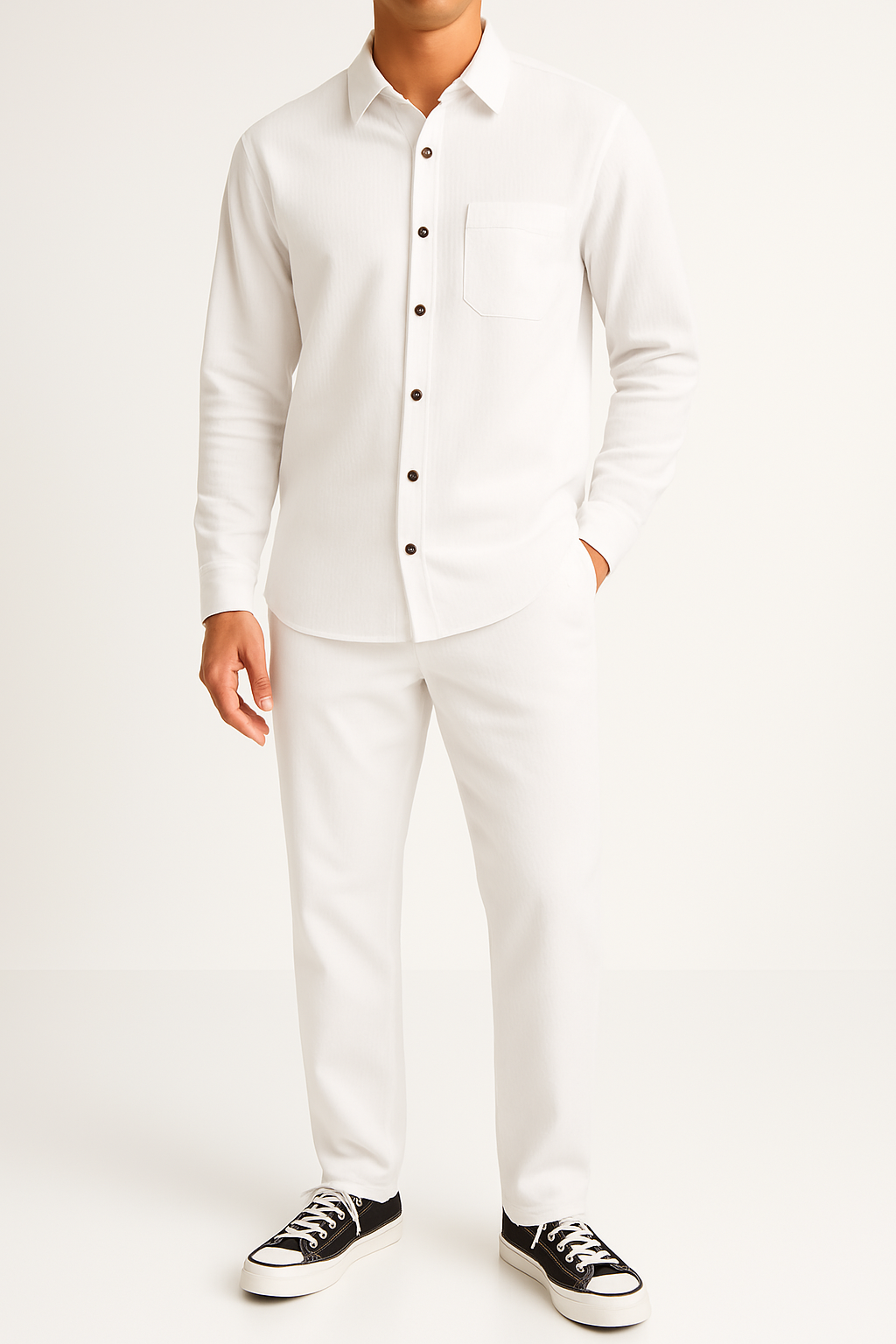 Men’s Shirt and Trousers Set – Corduroy – Relaxed Fit – Button-Up Casual Outfit