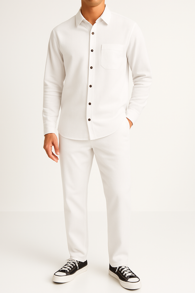 Men’s Shirt and Trousers Set – Corduroy – Relaxed Fit – Button-Up Casual Outfit