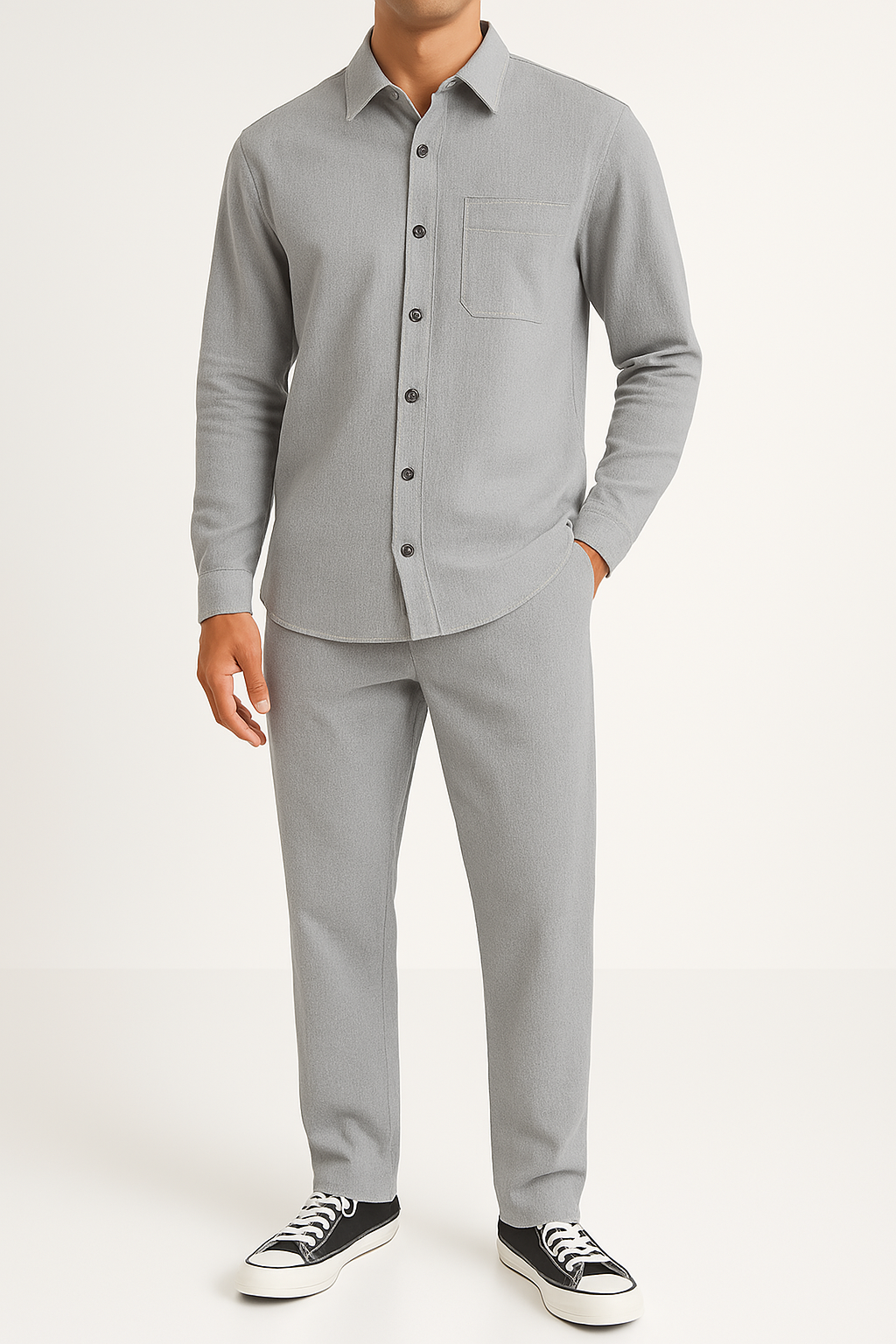 Men’s Shirt and Trousers Set – Corduroy – Relaxed Fit – Button-Up Casual Outfit