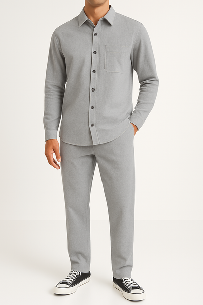 Men’s Shirt and Trousers Set – Corduroy – Relaxed Fit – Button-Up Casual Outfit