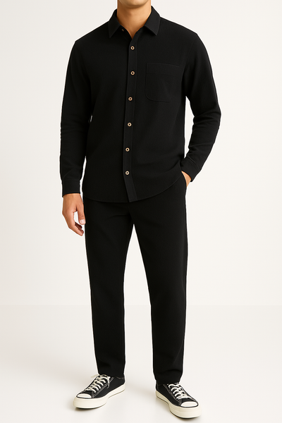Men’s Shirt and Trousers Set – Corduroy – Relaxed Fit – Button-Up Casual Outfit