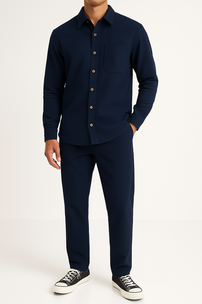 Men’s Shirt and Trousers Set – Corduroy – Relaxed Fit – Button-Up Casual Outfit
