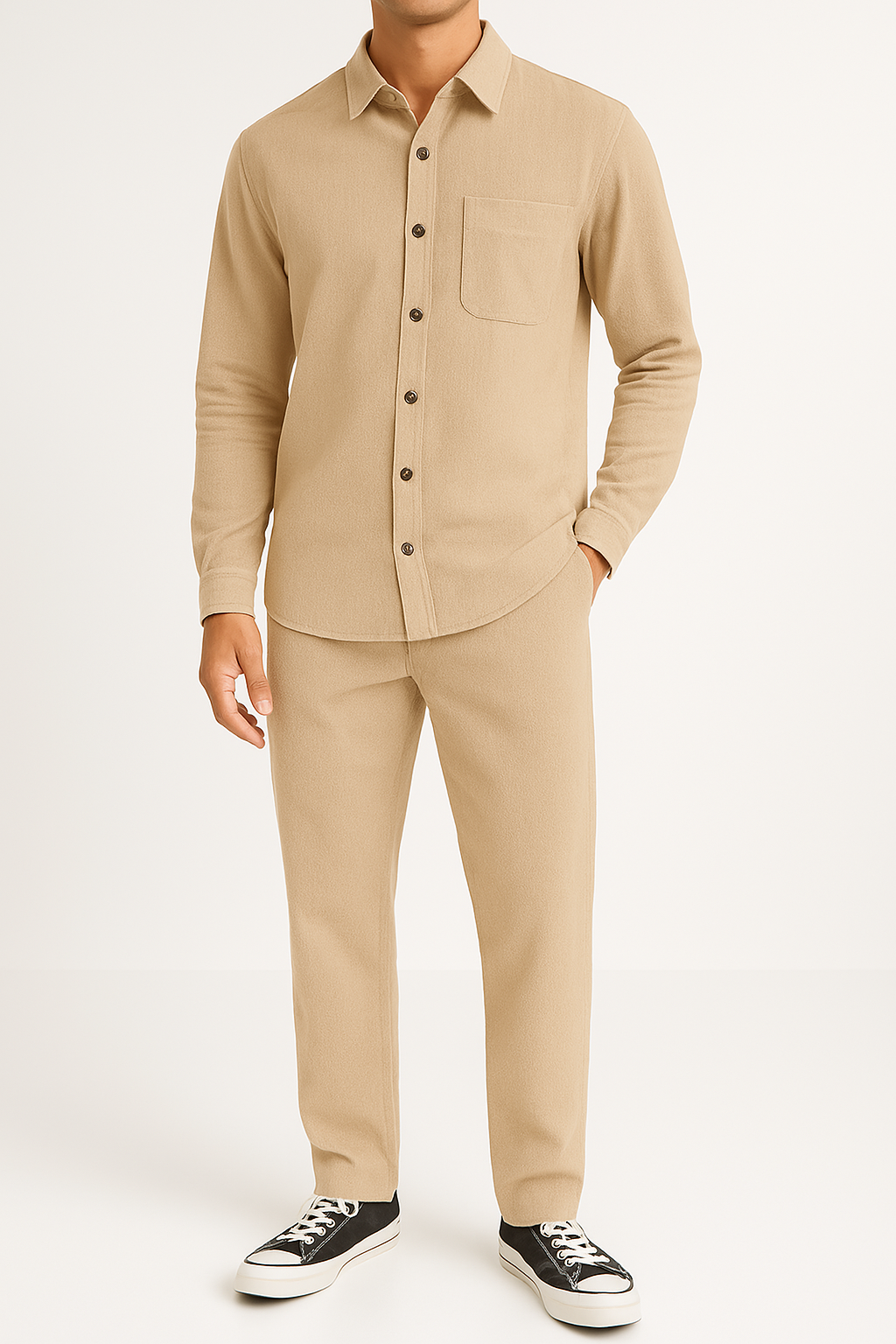 Men’s Shirt and Trousers Set – Corduroy – Relaxed Fit – Button-Up Casual Outfit