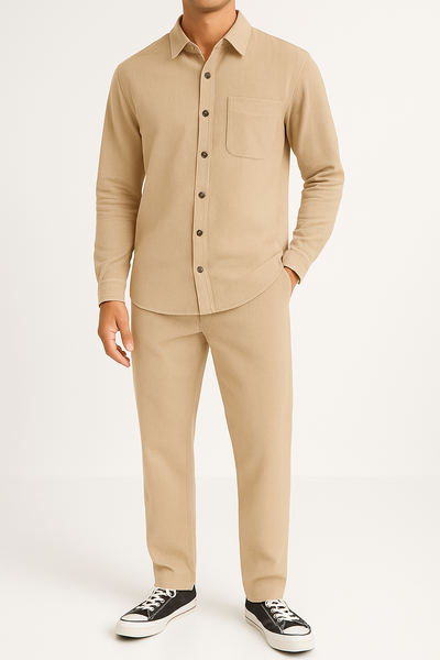 Men’s Shirt and Trousers Set – Corduroy – Relaxed Fit – Button-Up Casual Outfit