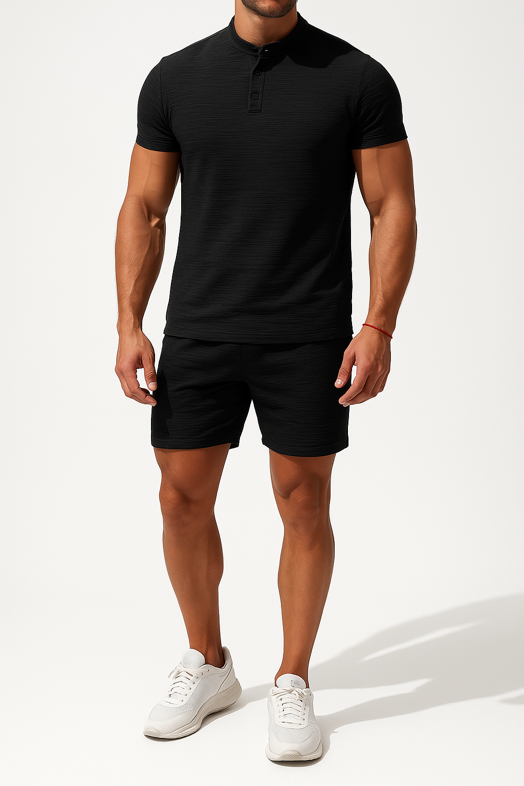 Men’s Casual Set – Slim Fit Henley Shirt & Relaxed Shorts