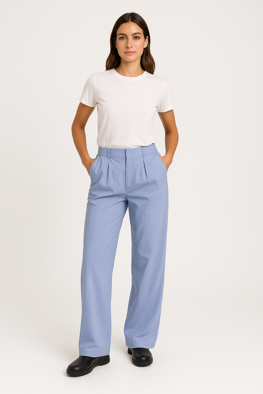 Women’s Wide-Leg Trousers – High Waist – Pleated Front – Breathable Blend – Full Length