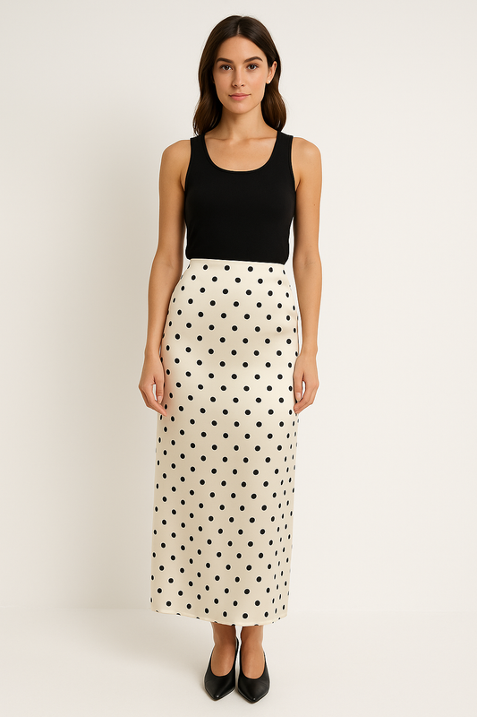 Women’s Pencil Skirt – Satin Finish – Slim Fit – Polka Dot – Midi Length