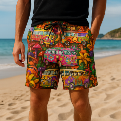 Men’s Swim Shorts – Regular Fit – Quick Dry – Adjustable Waist – Boho Print