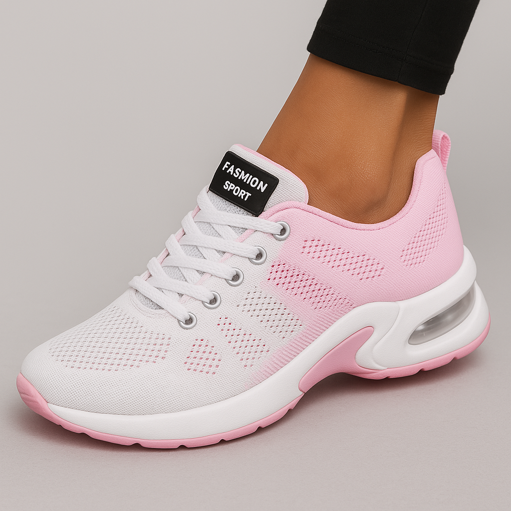 Women's Athletic Sneakers - Breathable Mesh - Cushioned Rubber Sole - Lace-Up Comfort