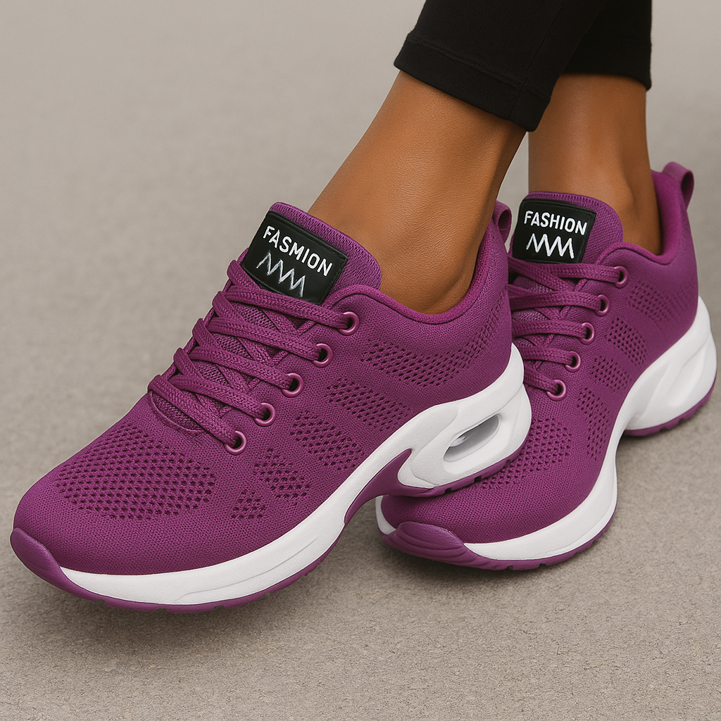 Women's Athletic Sneakers - Breathable Mesh - Cushioned Rubber Sole - Lace-Up Comfort