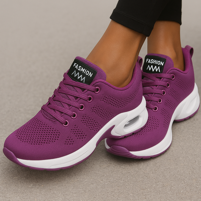 Women's Athletic Sneakers - Breathable Mesh - Cushioned Rubber Sole - Lace-Up Comfort