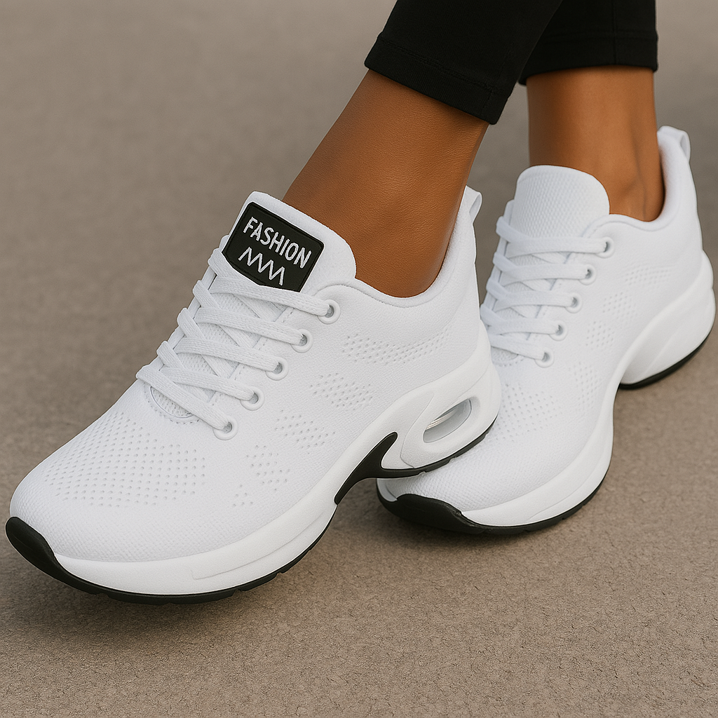 Women's Athletic Sneakers - Breathable Mesh - Cushioned Rubber Sole - Lace-Up Comfort