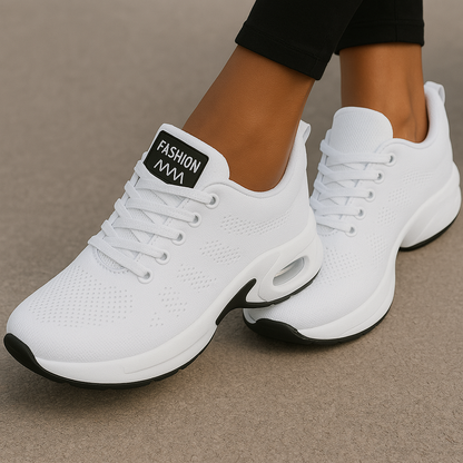 Women's Athletic Sneakers - Breathable Mesh - Cushioned Rubber Sole - Lace-Up Comfort