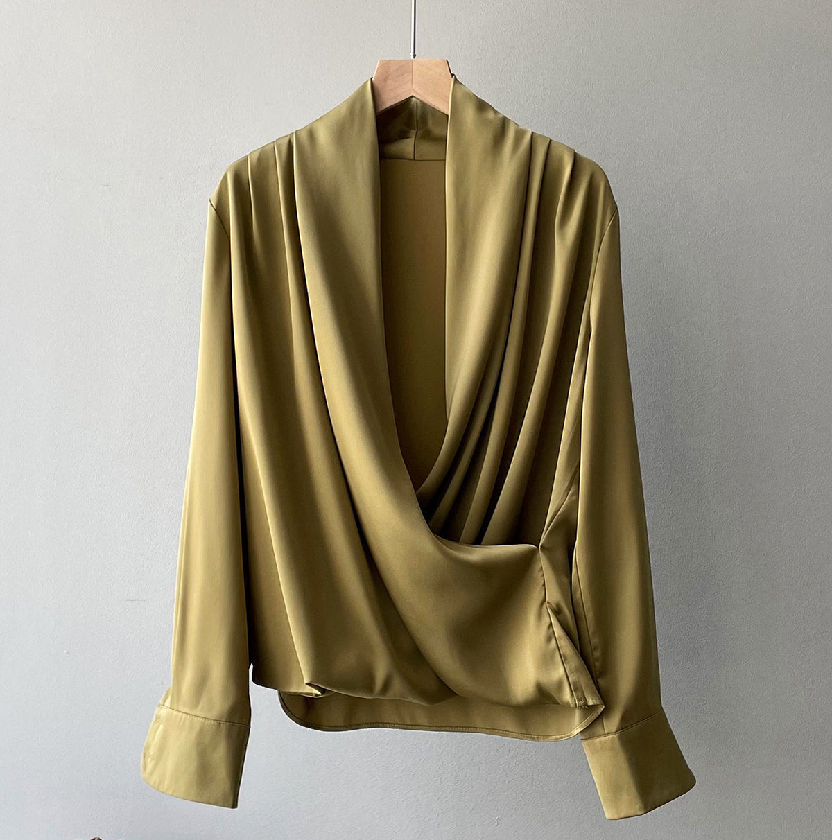 Women's soft pleated draped blouse with long sleeves