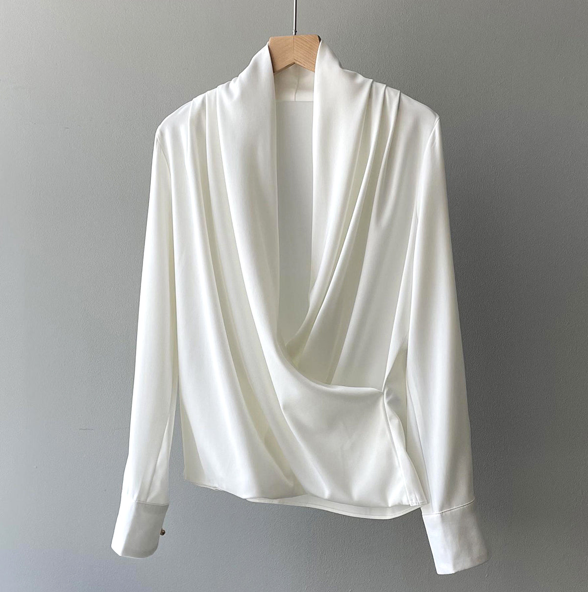 Women's soft pleated draped blouse with long sleeves