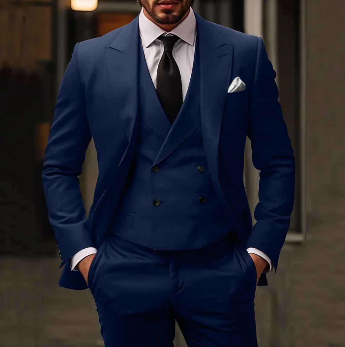 Men’s Suit - Tailored Fit - Single-Breasted Jacket - Double-Breasted Vest - Slim Trousers