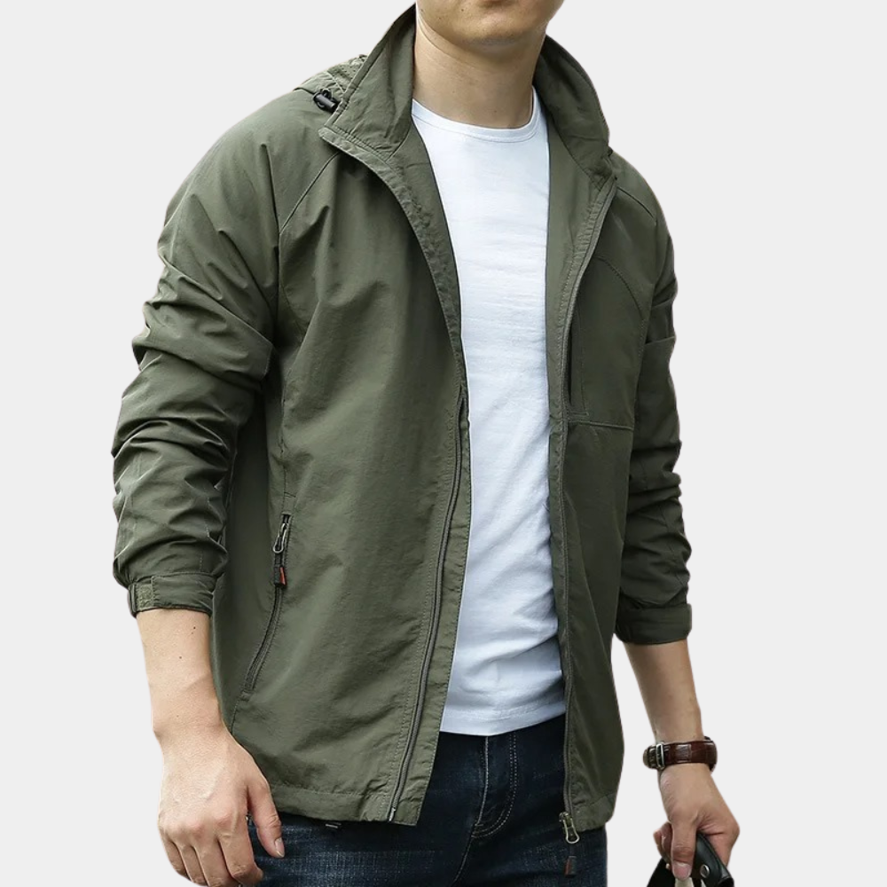 Men’s Jacket – Slim Fit – Water-Resistant – Stand Collar – Zipper Pockets