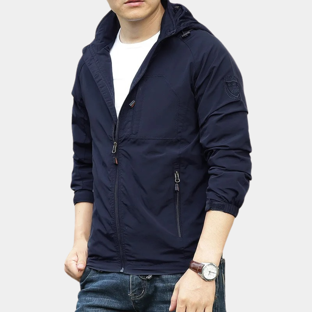 Men’s Jacket – Slim Fit – Water-Resistant – Stand Collar – Zipper Pockets