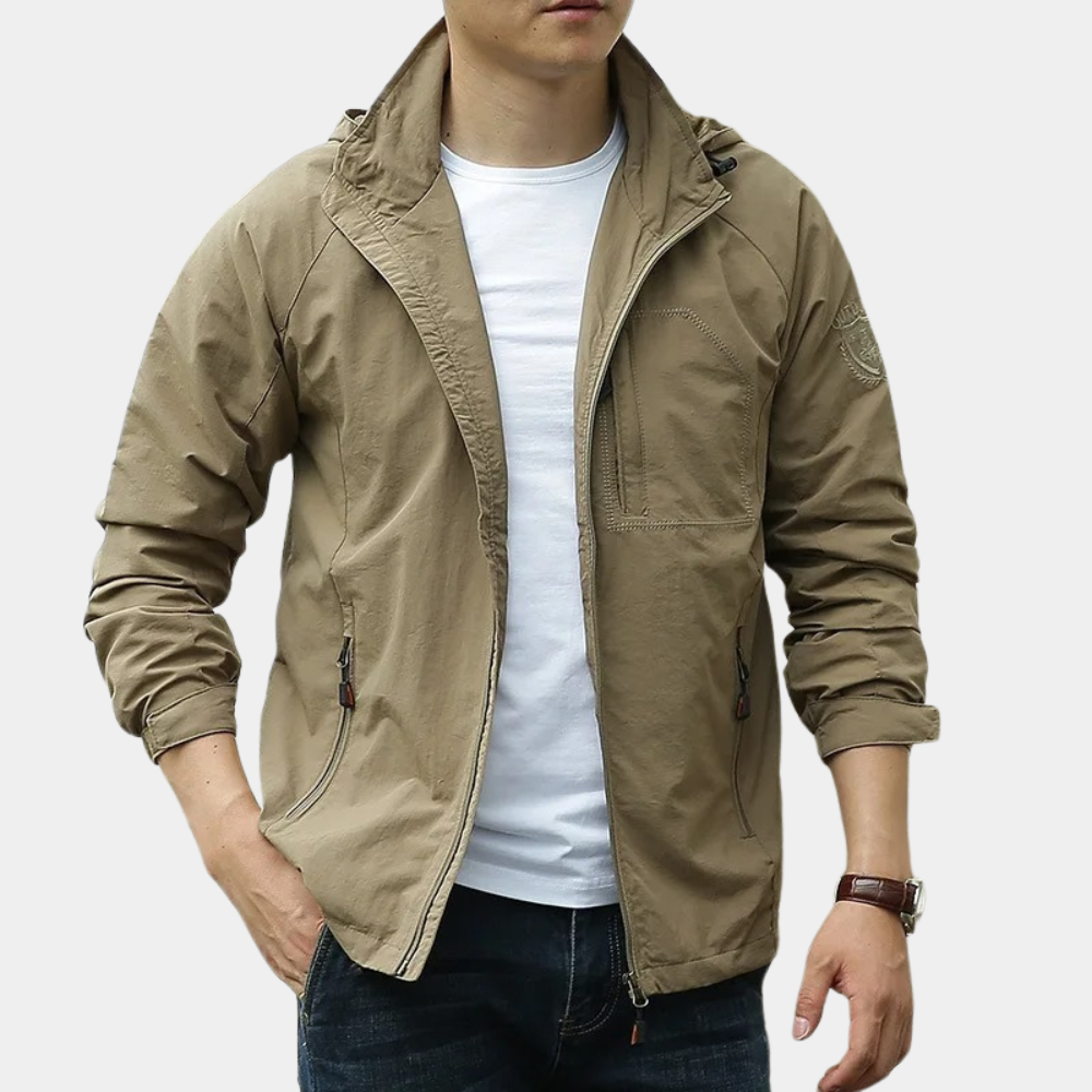 Men’s Jacket – Slim Fit – Water-Resistant – Stand Collar – Zipper Pockets