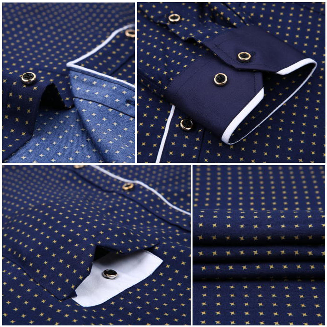 Men’s Dress Shirt - Patterned Fabric - Contrast Collar & Cuffs - Button Down - Formal Wear