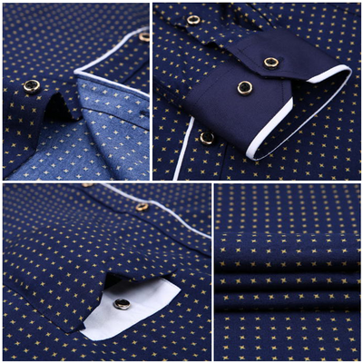 Men’s Dress Shirt - Patterned Fabric - Contrast Collar & Cuffs - Button Down - Formal Wear