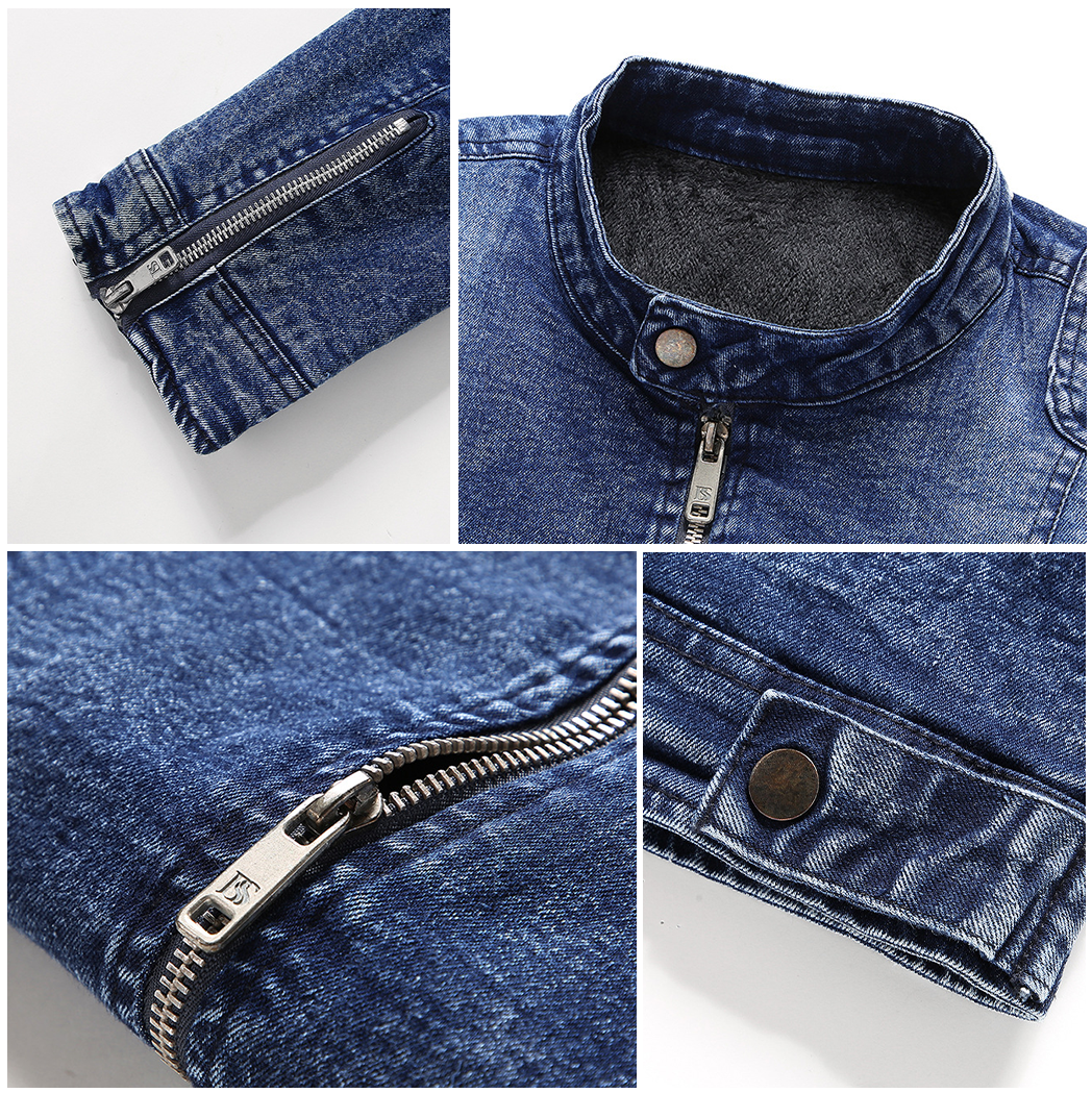 Retro standing collar zipper closure denim jacket