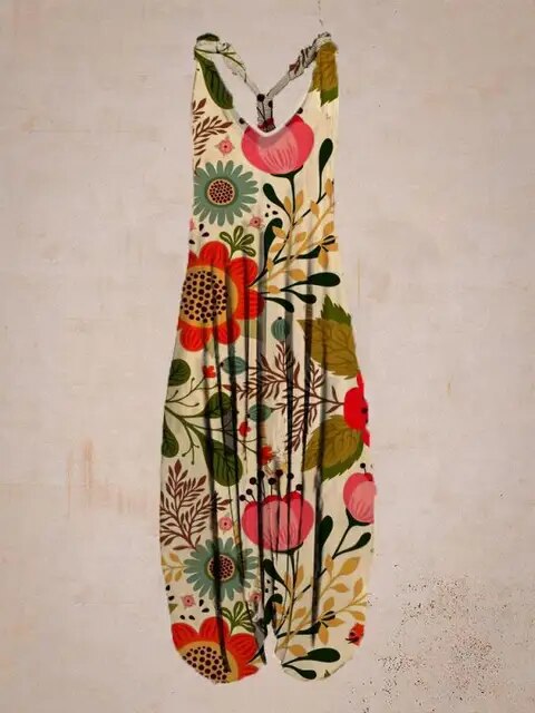Women's Bohemian Jumpsuit - Halter Neck - Loose Fit - Harem Style - Full Length