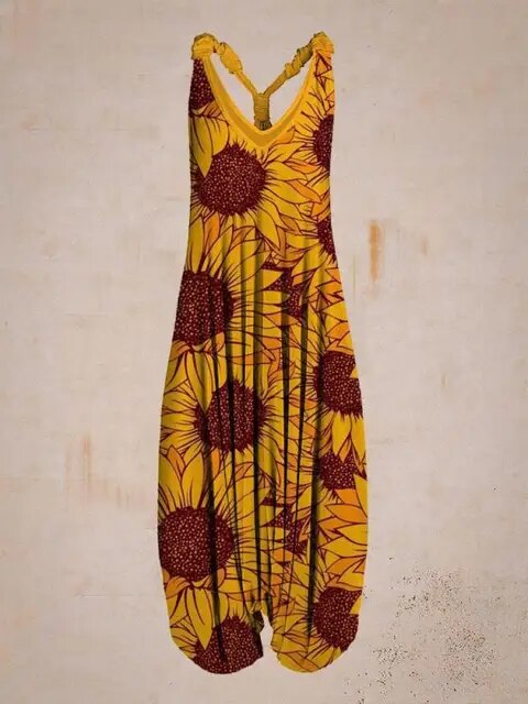 Women's Bohemian Jumpsuit - Halter Neck - Loose Fit - Harem Style - Full Length