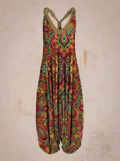 Boho sleeveless jumpsuit with ethnic style for women