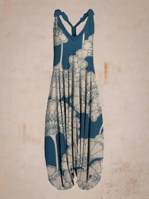 Women's Bohemian Jumpsuit - Halter Neck - Loose Fit - Harem Style - Full Length