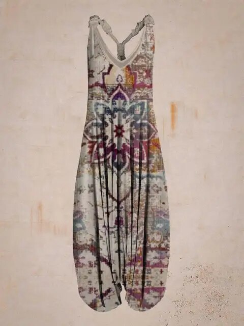 Women's Bohemian Jumpsuit - Halter Neck - Loose Fit - Harem Style - Full Length