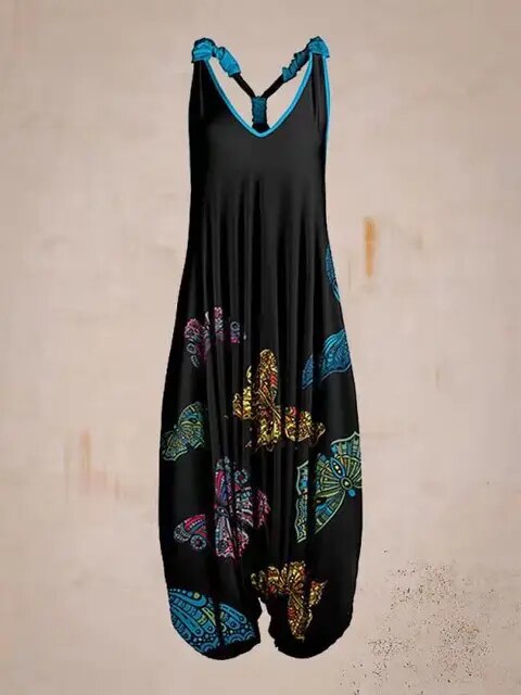 Women's Bohemian Jumpsuit - Halter Neck - Loose Fit - Harem Style - Full Length