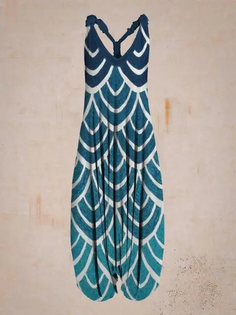 Women's Bohemian Jumpsuit - Halter Neck - Loose Fit - Harem Style - Full Length